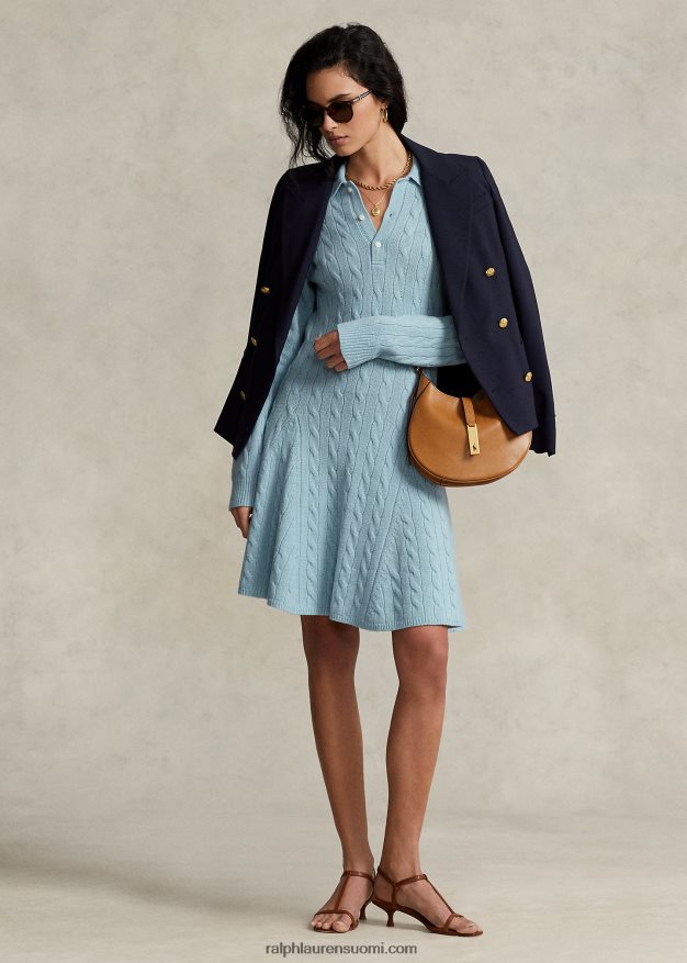 Ralph Lauren naiset kaapelineulottu villa-kashmir neulemekko 0Z24ZR3121 puuterinsininen