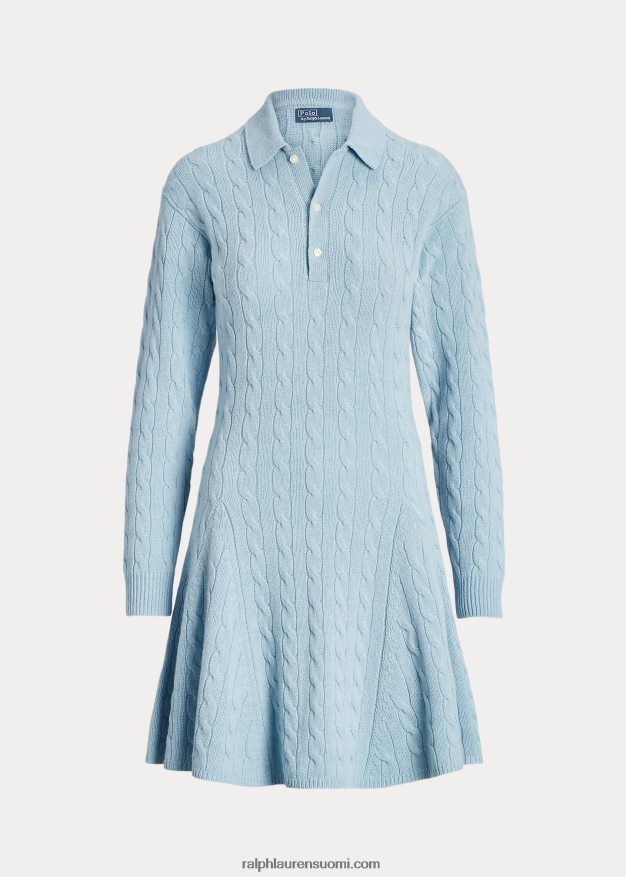 Ralph Lauren naiset kaapelineulottu villa-kashmir neulemekko 0Z24ZR3121 puuterinsininen