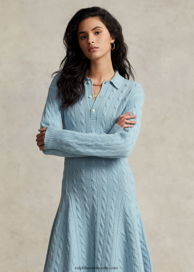 Ralph Lauren naiset kaapelineulottu villa-kashmir neulemekko 0Z24ZR3121 puuterinsininen