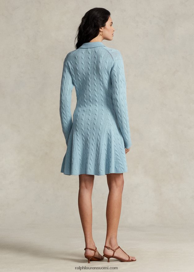 Ralph Lauren naiset kaapelineulottu villa-kashmir neulemekko 0Z24ZR3121 puuterinsininen