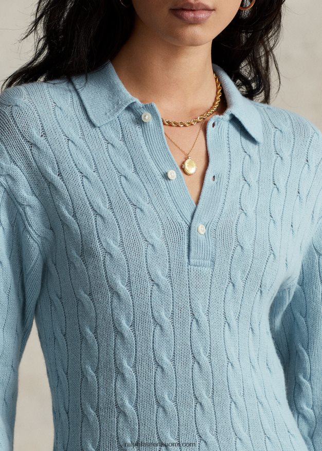 Ralph Lauren naiset kaapelineulottu villa-kashmir neulemekko 0Z24ZR3121 puuterinsininen