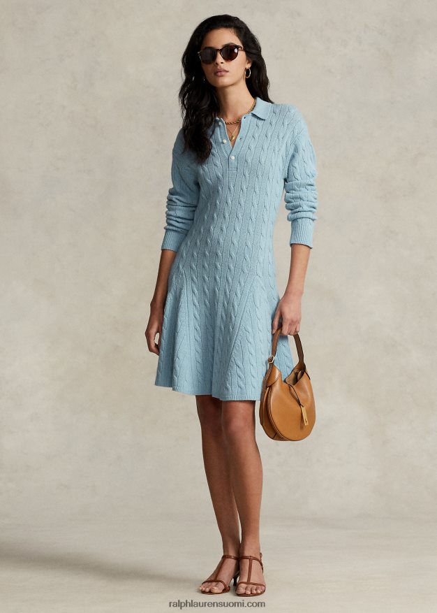 Ralph Lauren naiset kaapelineulottu villa-kashmir neulemekko 0Z24ZR3121 puuterinsininen