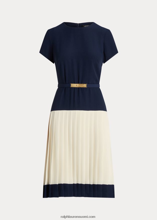 Ralph Lauren naiset kaksisävyinen georgette-mekko vyöllä 0Z24ZR4837 hienostunut laivasto/kerma