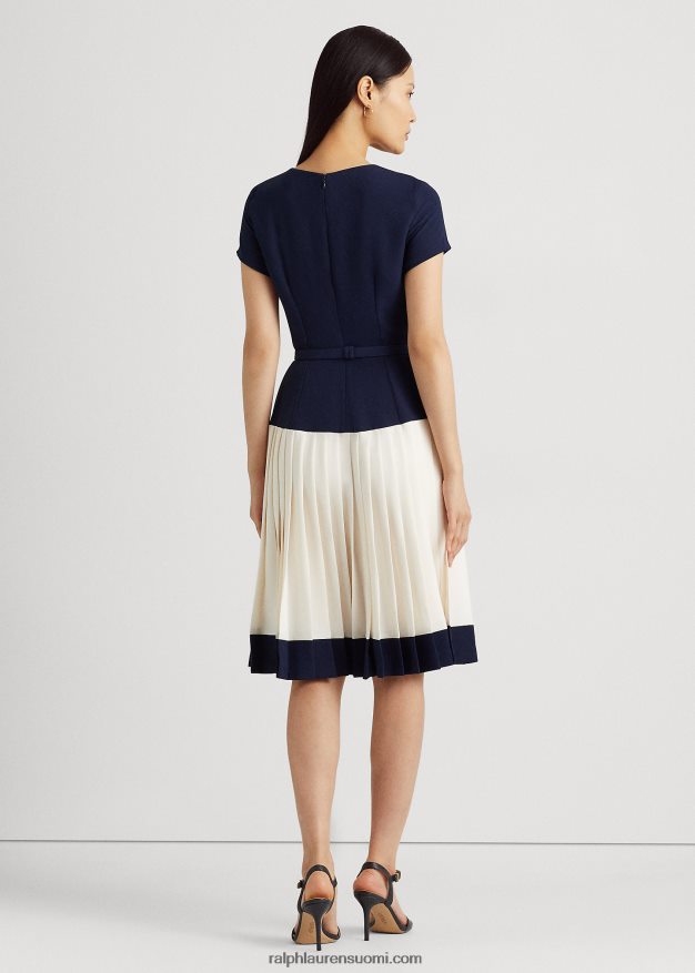 Ralph Lauren naiset kaksisävyinen georgette-mekko vyöllä 0Z24ZR4837 hienostunut laivasto/kerma