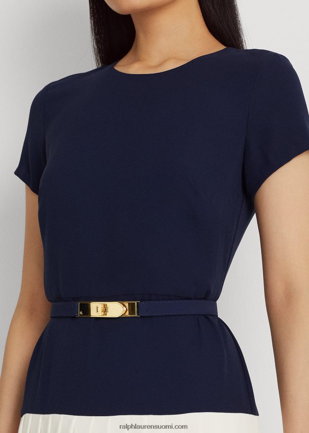 Ralph Lauren naiset kaksisävyinen georgette-mekko vyöllä 0Z24ZR4837 hienostunut laivasto/kerma