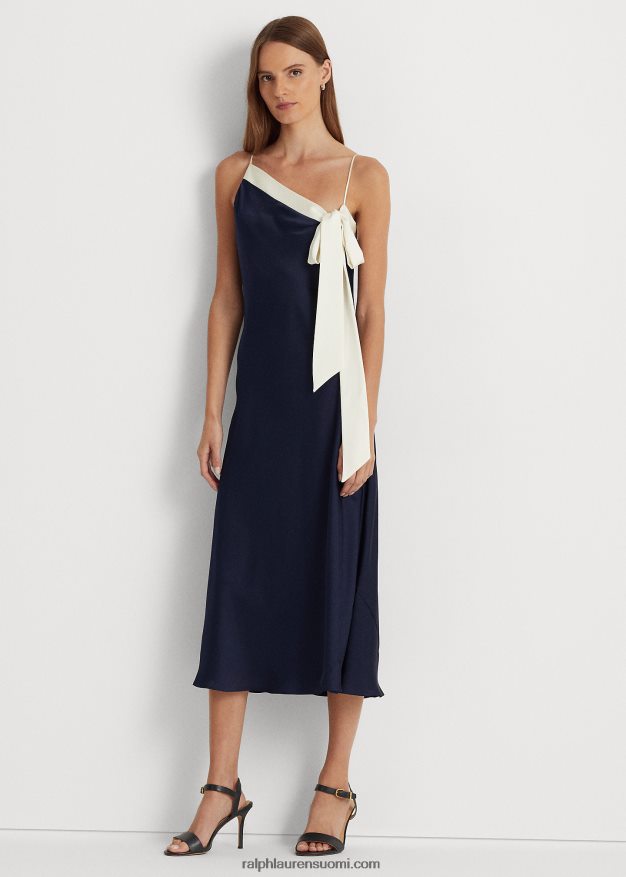 Ralph Lauren naiset kaksivärinen charmeuse cocktailmekko 0Z24ZR4093 hienostunut laivasto/kerma