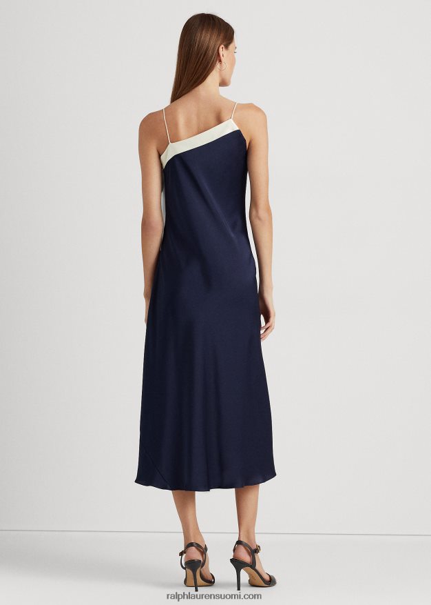 Ralph Lauren naiset kaksivärinen charmeuse cocktailmekko 0Z24ZR4093 hienostunut laivasto/kerma