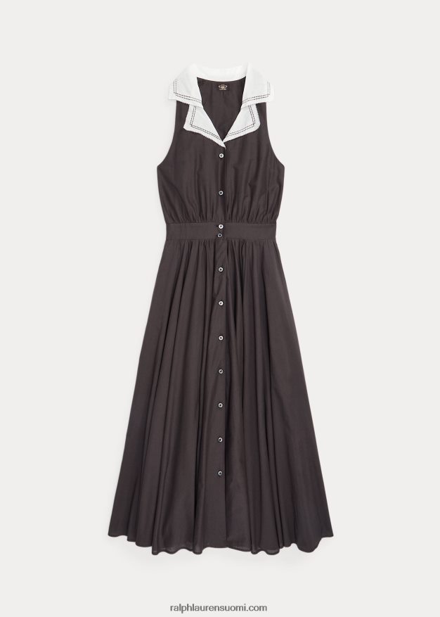 Ralph Lauren naiset kontrastikaulus puuvillainen voile-mekko 0Z24ZR3620 musta valkoinen