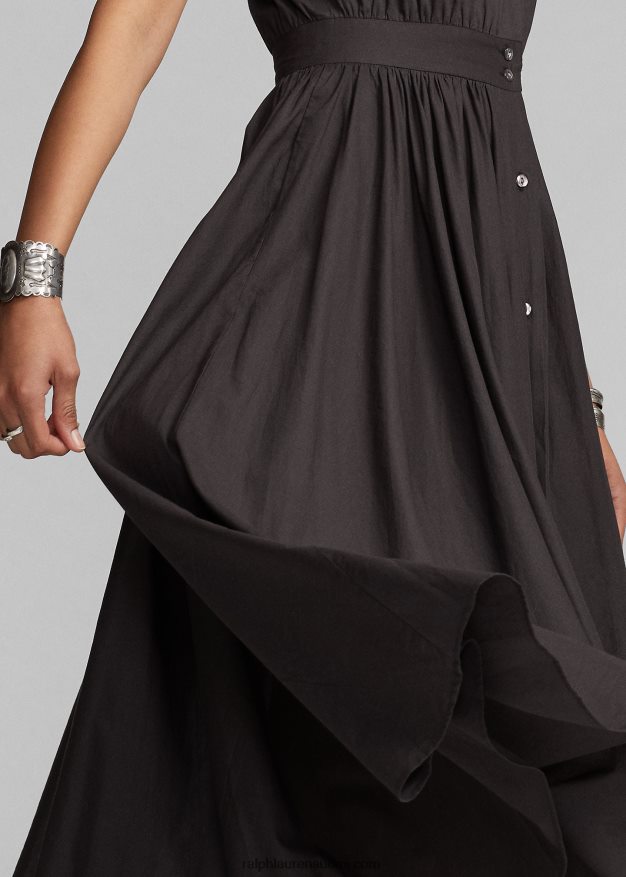 Ralph Lauren naiset kontrastikaulus puuvillainen voile-mekko 0Z24ZR3620 musta valkoinen