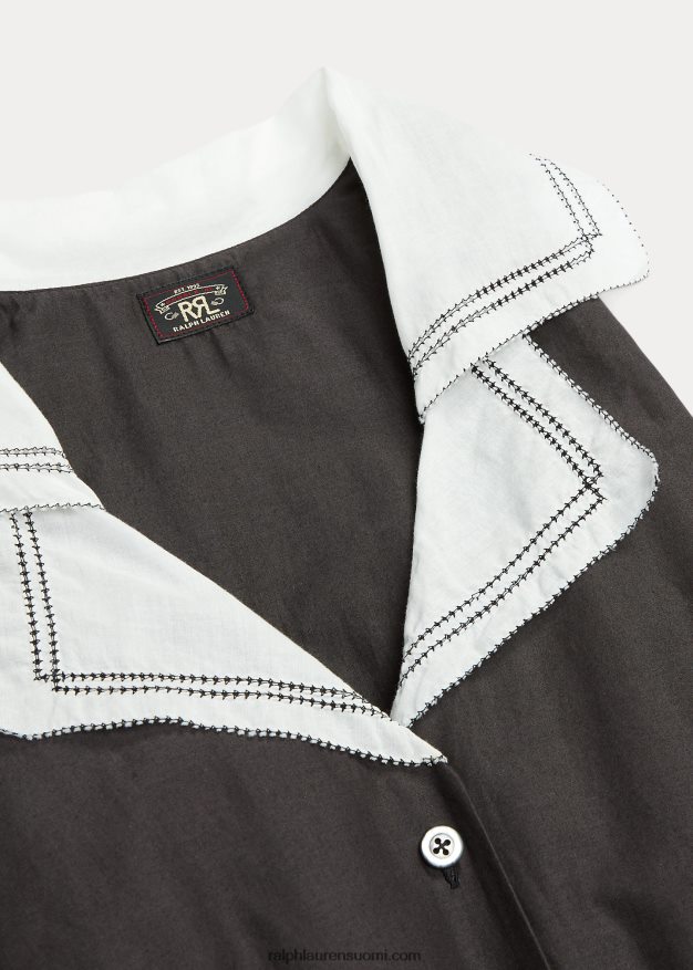 Ralph Lauren naiset kontrastikaulus puuvillainen voile-mekko 0Z24ZR3620 musta valkoinen