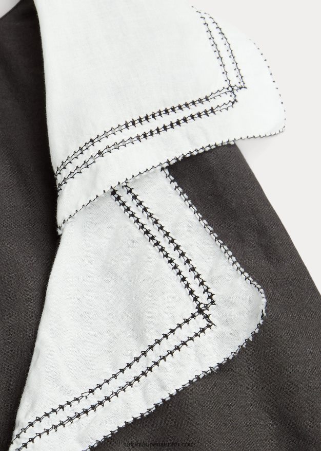 Ralph Lauren naiset kontrastikaulus puuvillainen voile-mekko 0Z24ZR3620 musta valkoinen