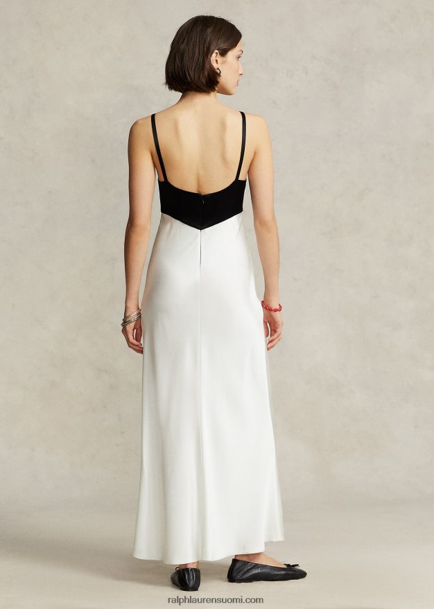 Ralph Lauren naiset kontrastivärinen satiininen hihaton mekko 0Z24ZR2994 valkoinen musta