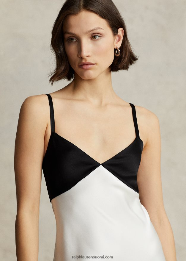 Ralph Lauren naiset kontrastivärinen satiininen hihaton mekko 0Z24ZR2994 valkoinen musta