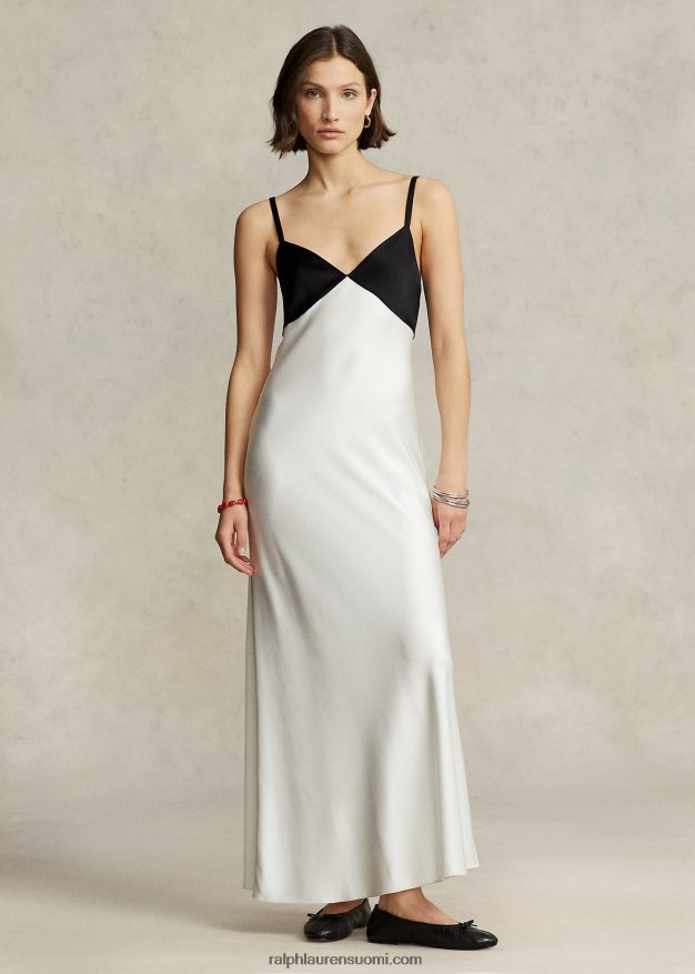 Ralph Lauren naiset kontrastivärinen satiininen hihaton mekko 0Z24ZR2994 valkoinen musta