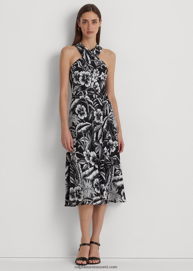 Ralph Lauren naiset kukkainen Georgette riimumekko 0Z24ZR3921 musta valkoinen
