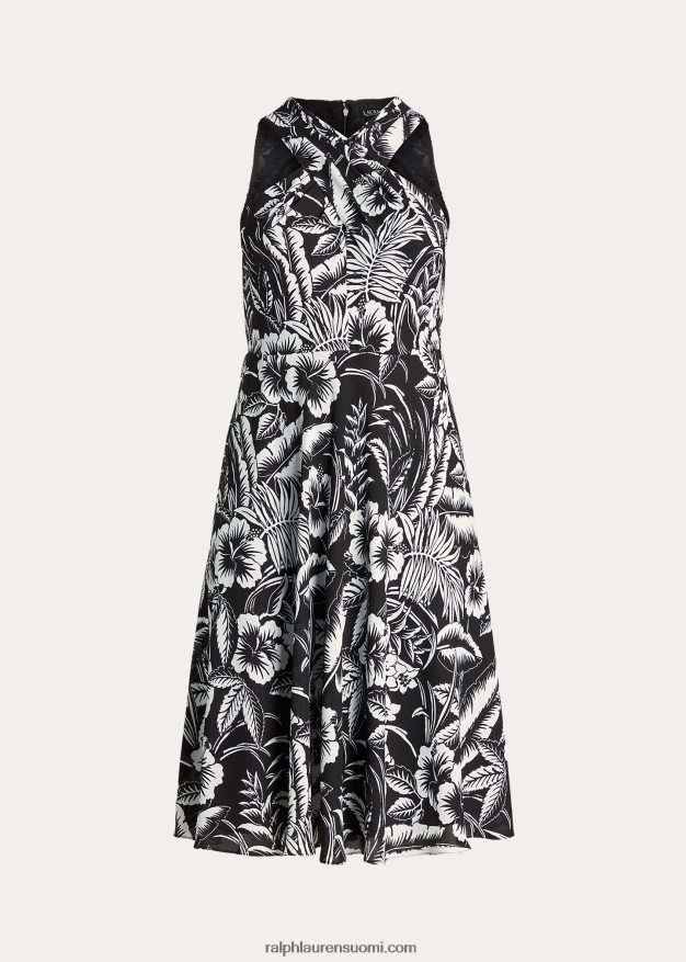 Ralph Lauren naiset kukkainen Georgette riimumekko 0Z24ZR4577 musta valkoinen