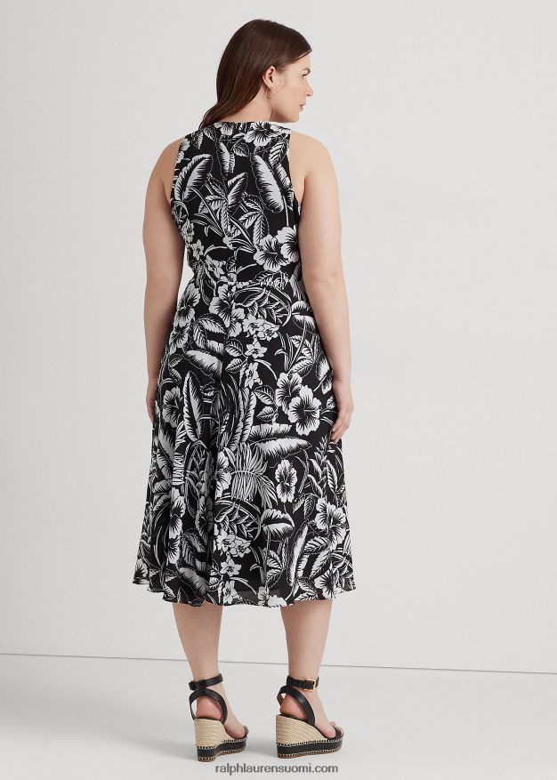Ralph Lauren naiset kukkainen Georgette riimumekko 0Z24ZR4577 musta valkoinen