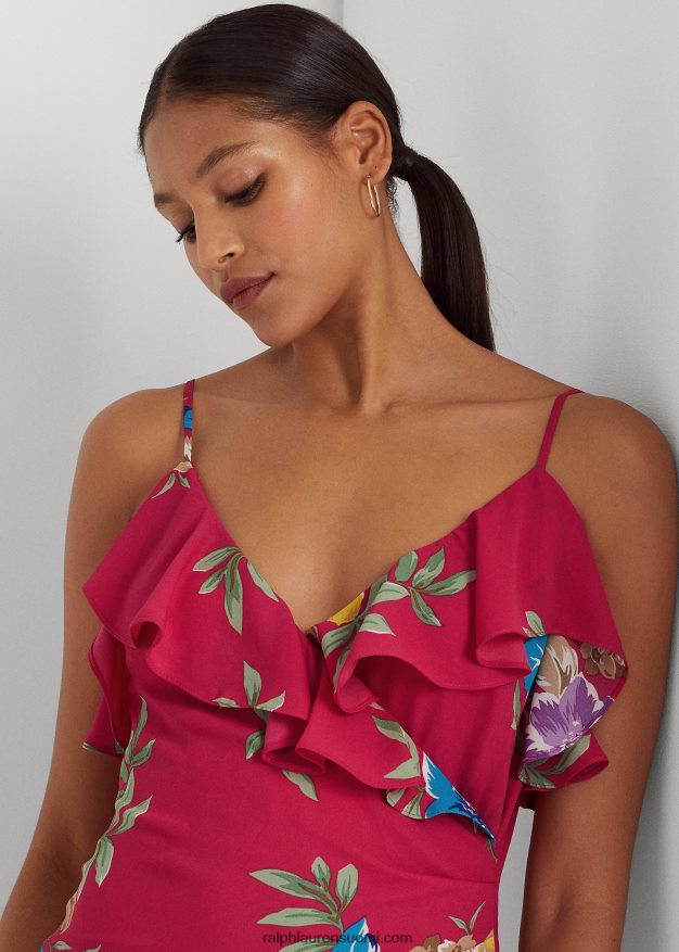 Ralph Lauren naiset kukkainen georgette porrastettu mekko 0Z24ZR4367 pinkki multi