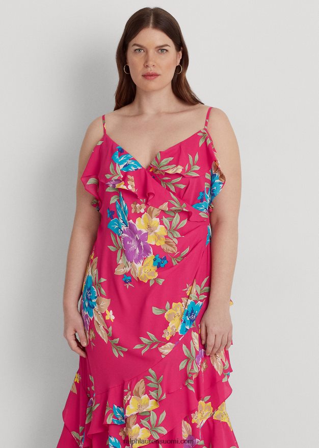 Ralph Lauren naiset kukkainen georgette porrastettu mekko 0Z24ZR4574 pinkki multi