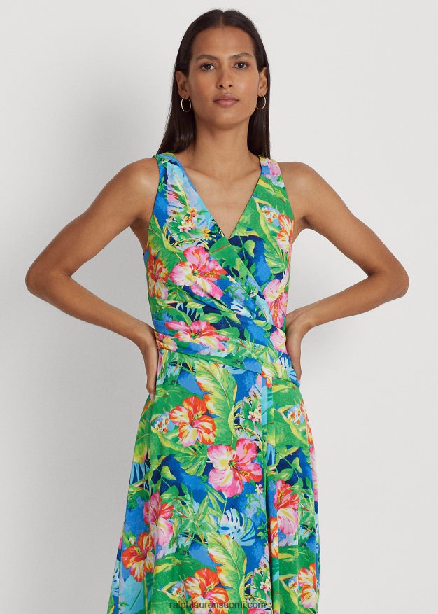 Ralph Lauren naiset kukkainen jersey-hihaton mekko 0Z24ZR3855 vihreä/sininen multi