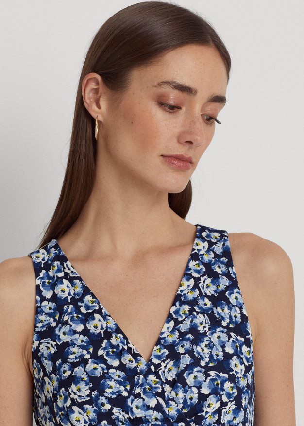 Ralph Lauren naiset kukkainen jersey-hihaton mekko 0Z24ZR4083 sininen multi