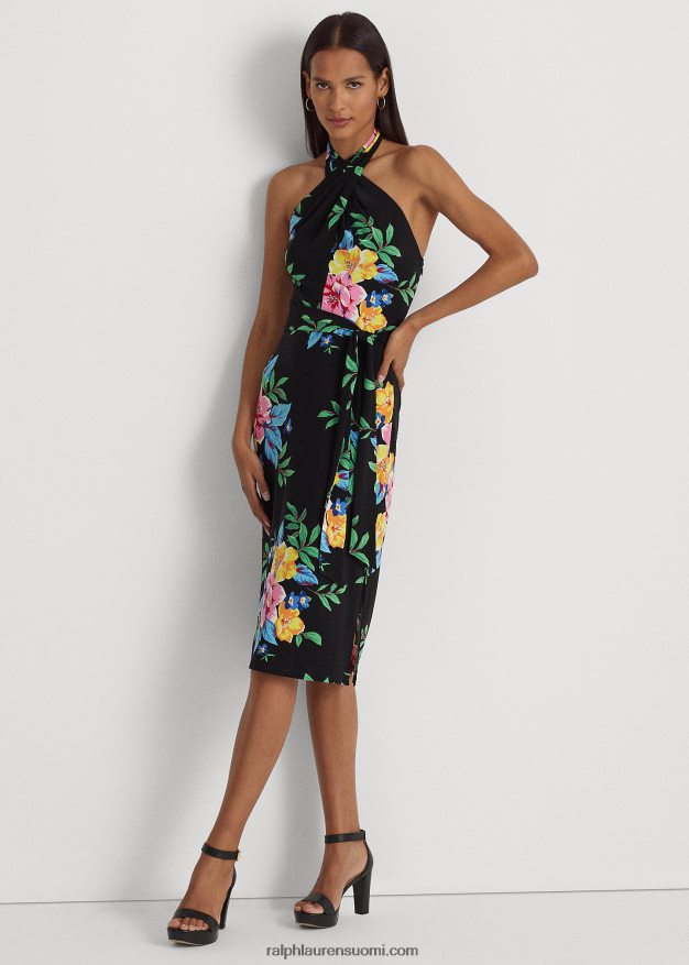 Ralph Lauren naiset kukkainen jersey riimumekko 0Z24ZR4340 musta multi