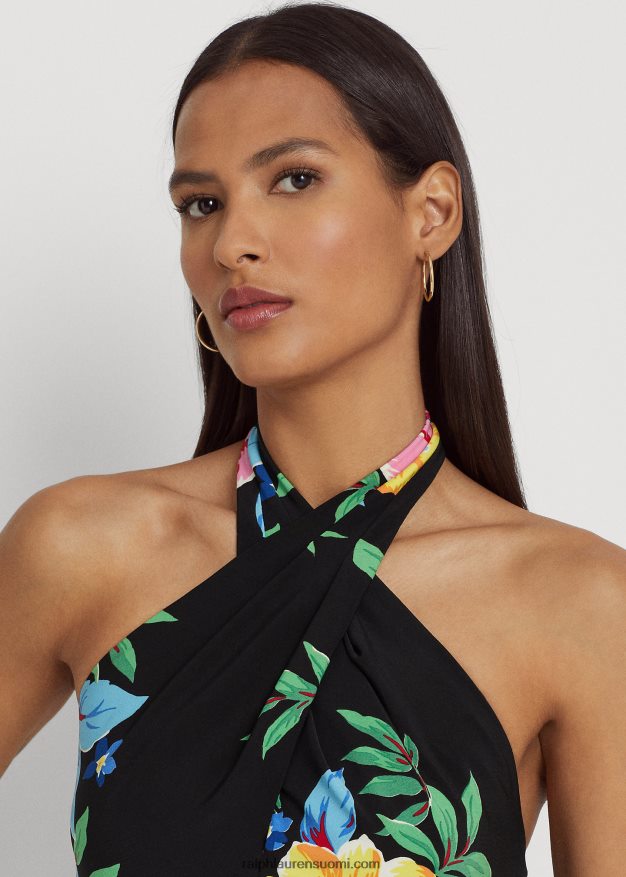 Ralph Lauren naiset kukkainen jersey riimumekko 0Z24ZR4340 musta multi