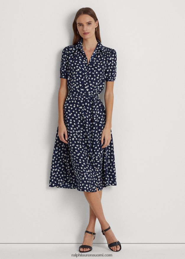 Ralph Lauren naiset kukkainen kreppipuhvihihainen paitamekko 0Z24ZR4398 sininen multi