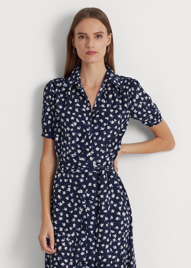 Ralph Lauren naiset kukkainen kreppipuhvihihainen paitamekko 0Z24ZR4398 sininen multi