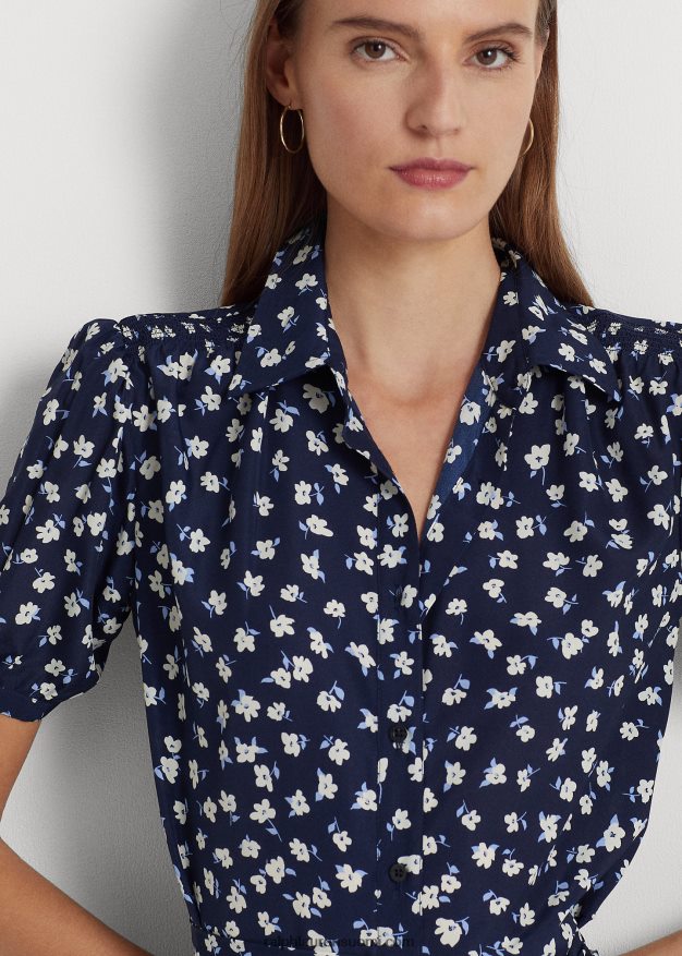 Ralph Lauren naiset kukkainen kreppipuhvihihainen paitamekko 0Z24ZR4398 sininen multi