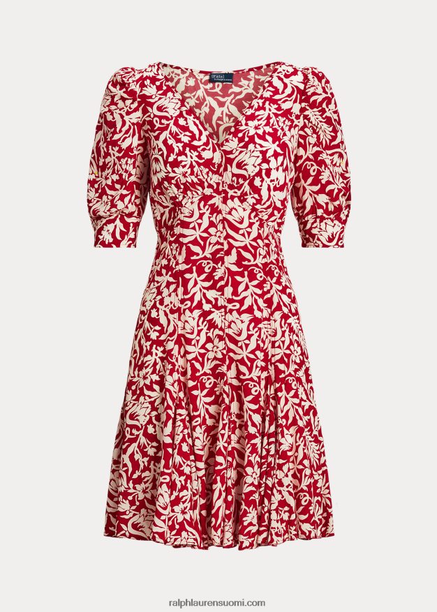 Ralph Lauren naiset kukkainen lampaanhihainen godet kreppimekko 0Z24ZR9206 kevät lilja kukkainen