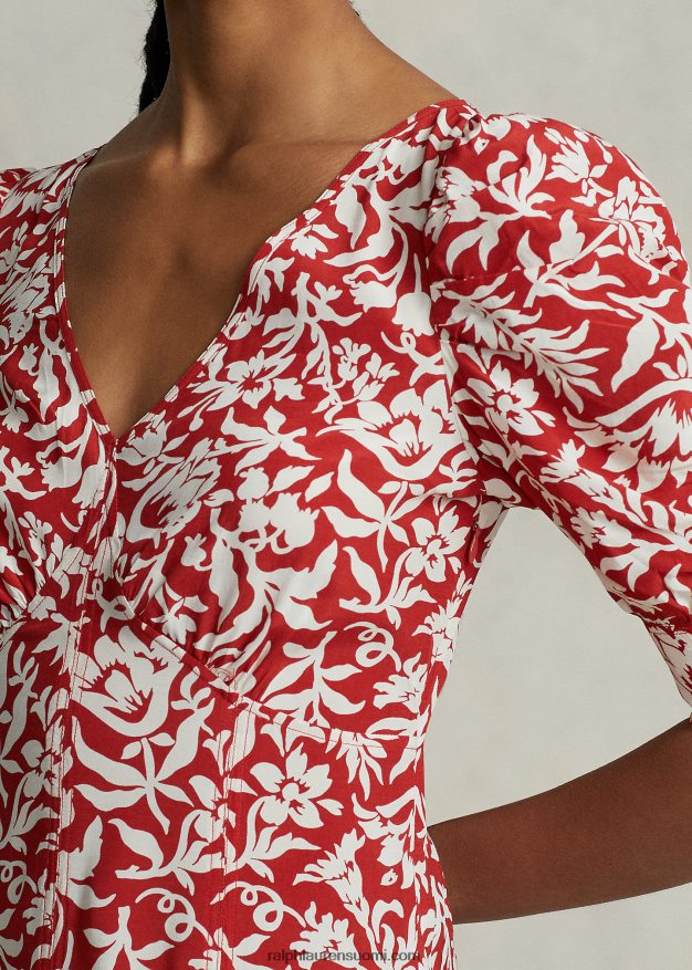 Ralph Lauren naiset kukkainen lampaanhihainen godet kreppimekko 0Z24ZR9206 kevät lilja kukkainen