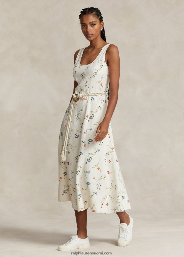 Ralph Lauren naiset kukkainen pellavahihaton mekko 0Z24ZR3372 väriluonnos kukkainen