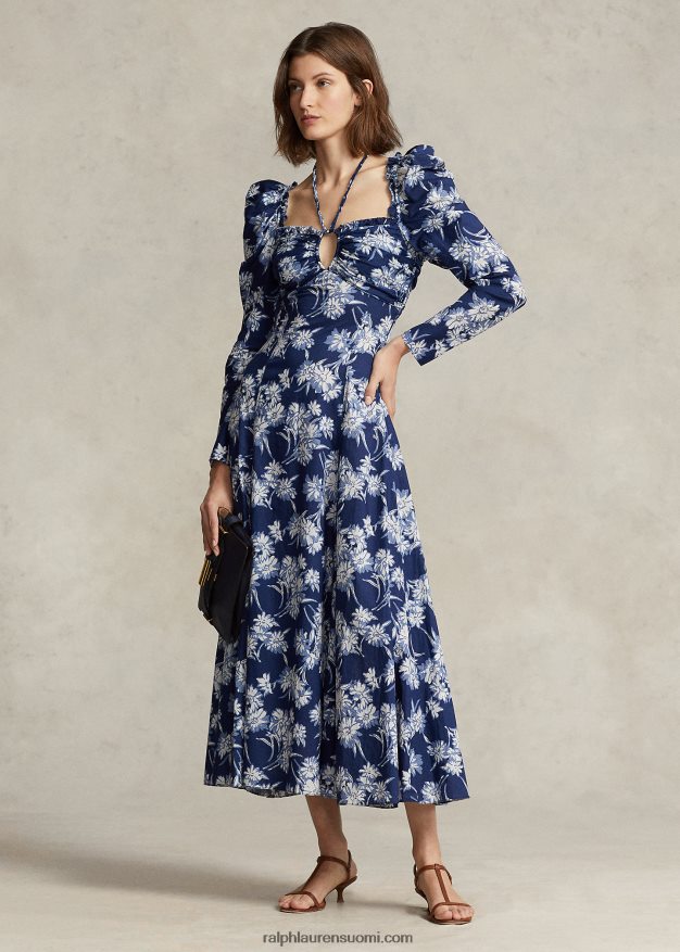 Ralph Lauren naiset kukkainen puuvillainen riimunauhamekko 0Z24ZR3083 kukkapiirrosprintti