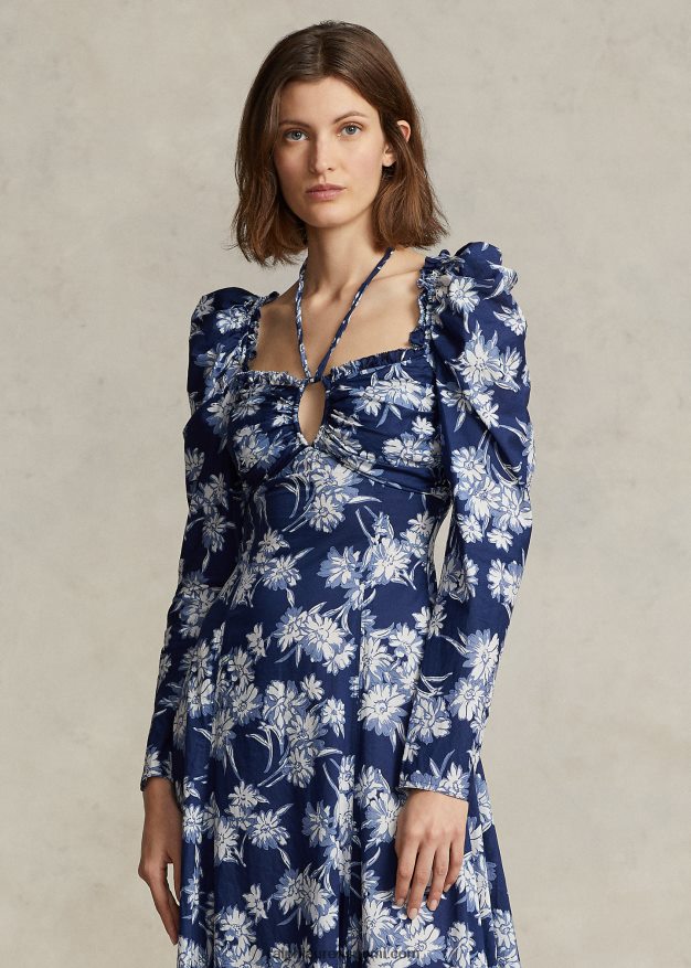 Ralph Lauren naiset kukkainen puuvillainen riimunauhamekko 0Z24ZR3083 kukkapiirrosprintti