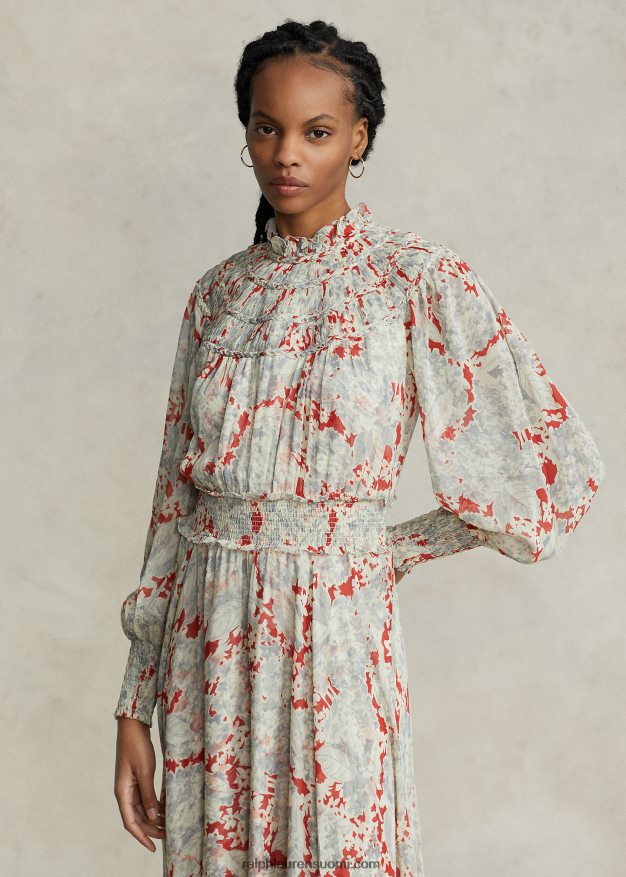 Ralph Lauren naiset kukkainen ryppyinen Georgette-mekko 0Z24ZR3222 basilika kukkainen