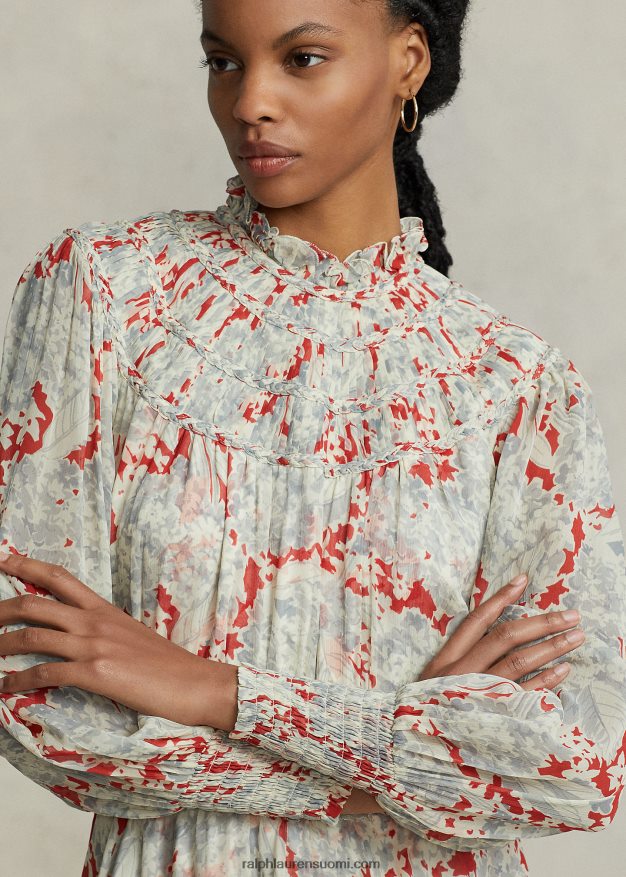 Ralph Lauren naiset kukkainen ryppyinen Georgette-mekko 0Z24ZR3222 basilika kukkainen