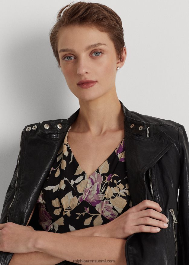 Ralph Lauren naiset kukkainen ryppyinen Georgette-mekko 0Z24ZR4872 musta/laventeli/kerma