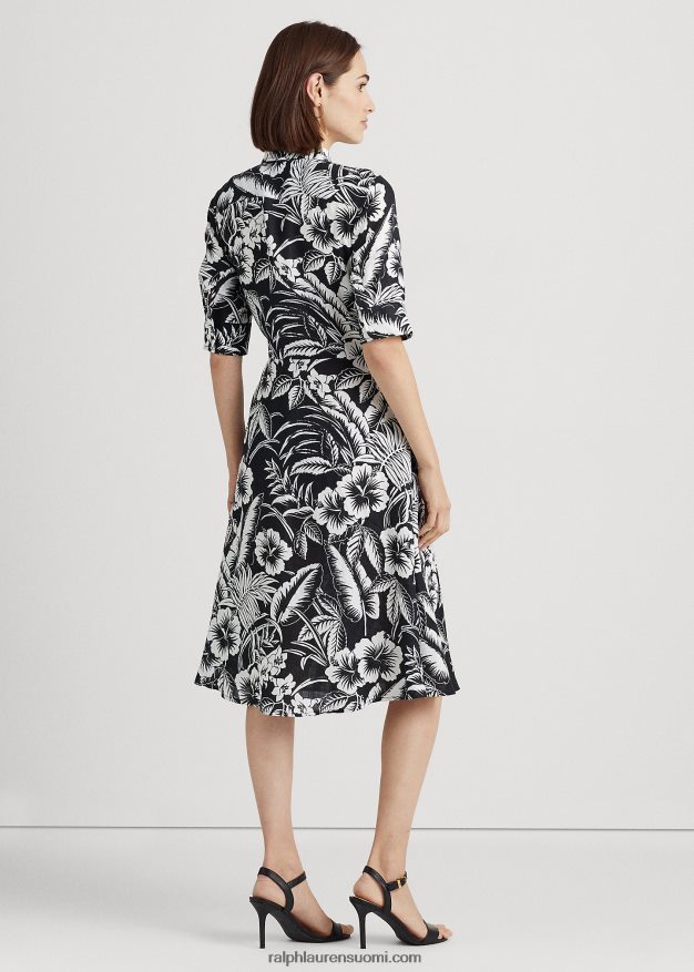 Ralph Lauren naiset kukkainen solmittava pellavapaitamekko 0Z24ZR3882 musta valkoinen