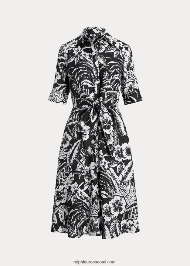 Ralph Lauren naiset kukkainen solmittava pellavapaitamekko 0Z24ZR4341 musta valkoinen