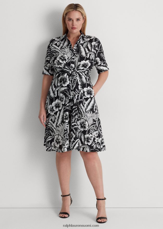 Ralph Lauren naiset kukkainen solmittava pellavapaitamekko 0Z24ZR4560 musta valkoinen