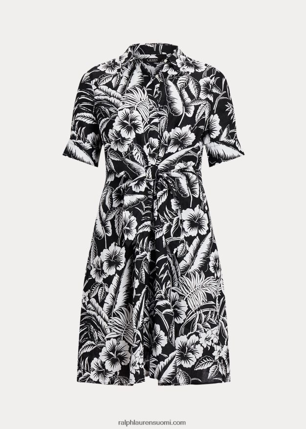 Ralph Lauren naiset kukkainen solmittava pellavapaitamekko 0Z24ZR4560 musta valkoinen