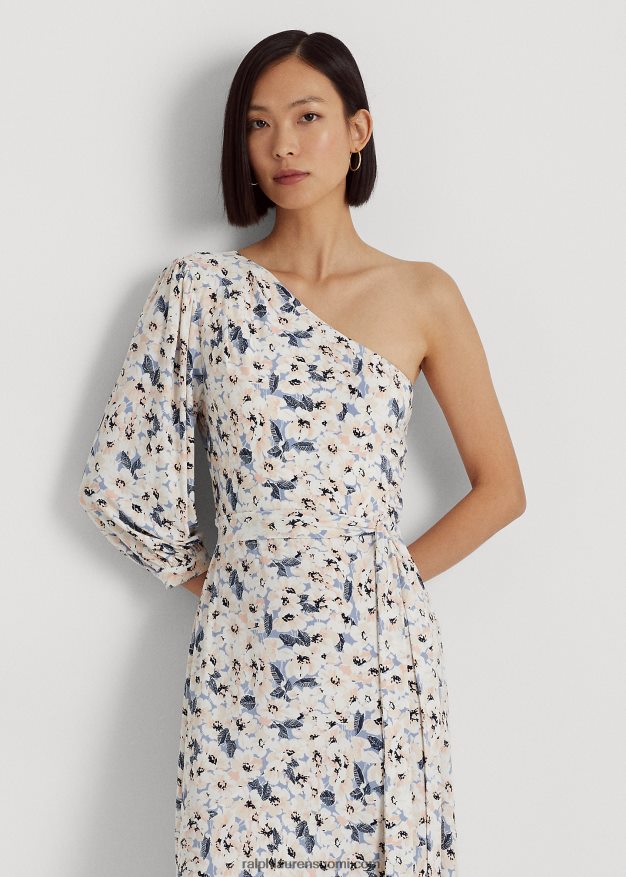 Ralph Lauren naiset kukkainen stretch-jersey-mekko yhden olkapäällä 0Z24ZR4115 sininen multi