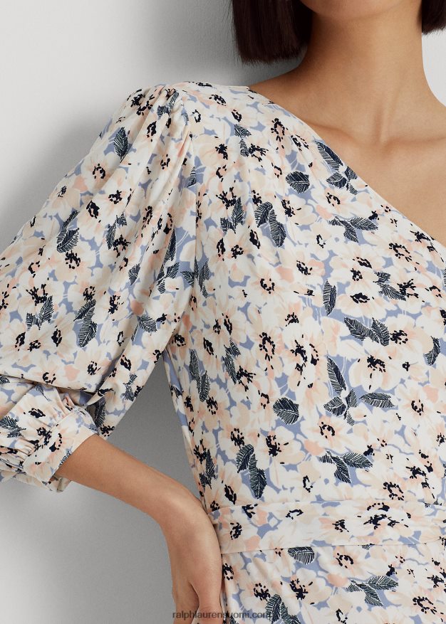 Ralph Lauren naiset kukkainen stretch-jersey-mekko yhden olkapäällä 0Z24ZR4115 sininen multi