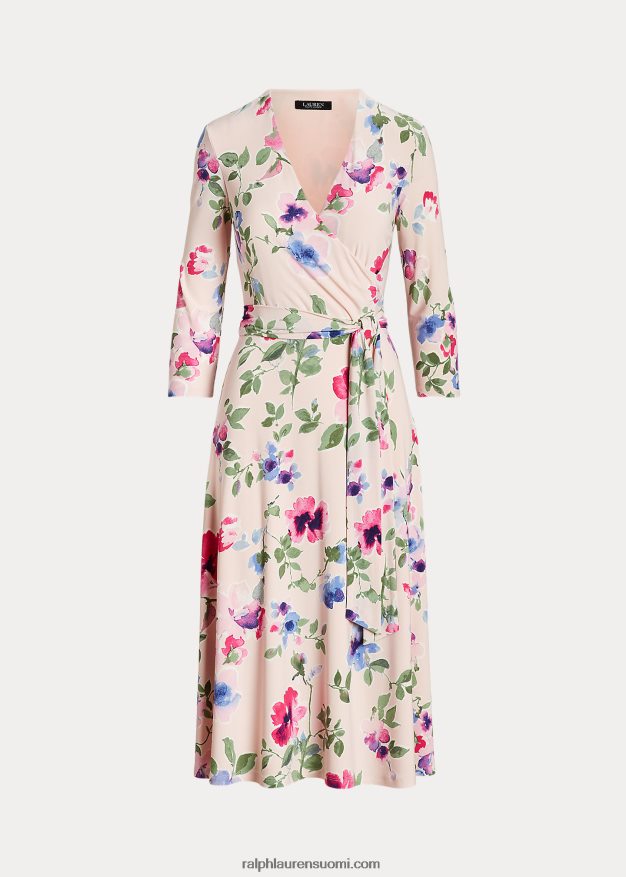 Ralph Lauren naiset kukkainen surplice jersey-mekko 0Z24ZR4106 pinkki multi