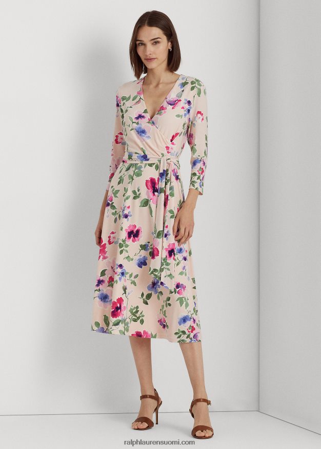 Ralph Lauren naiset kukkainen surplice jersey-mekko 0Z24ZR4447 pinkki multi