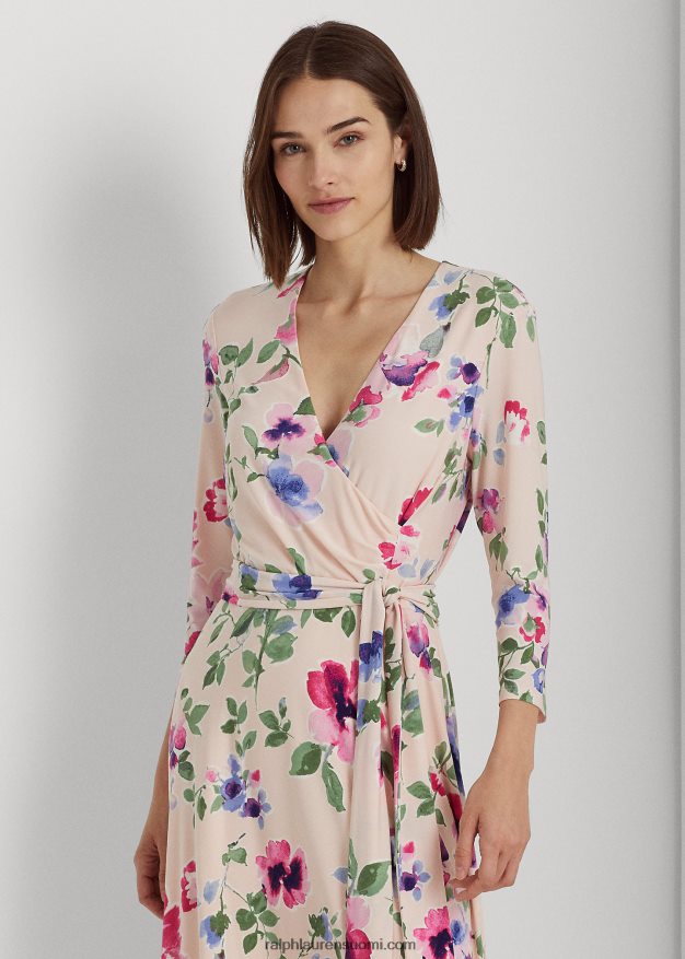 Ralph Lauren naiset kukkainen surplice jersey-mekko 0Z24ZR4447 pinkki multi