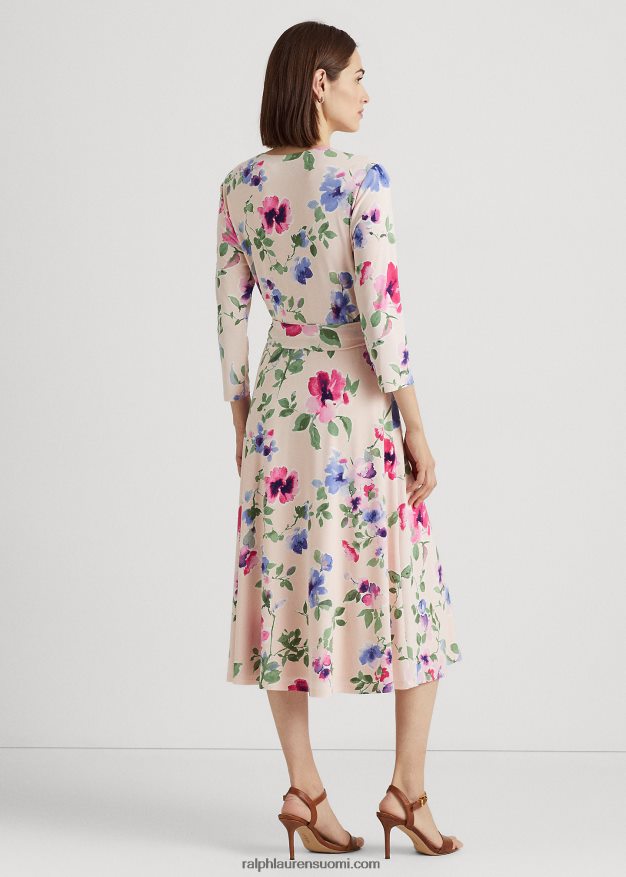 Ralph Lauren naiset kukkainen surplice jersey-mekko 0Z24ZR4447 pinkki multi