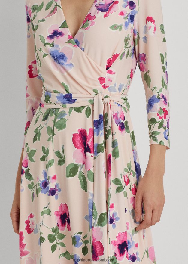 Ralph Lauren naiset kukkainen surplice jersey-mekko 0Z24ZR4447 pinkki multi