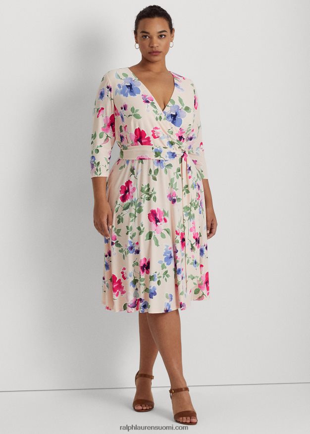 Ralph Lauren naiset kukkainen surplice jersey-mekko 0Z24ZR4672 pinkki multi